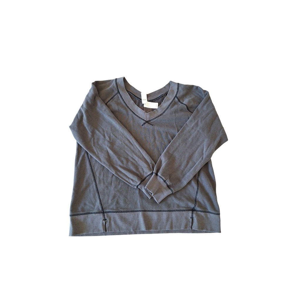 Aerie Womens Charcoal Gray V-Neck Raglan Sweatshirt Contrast Stitching Size M